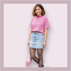 Uniqlo Pink Stripe Crew Neck Crop Tee